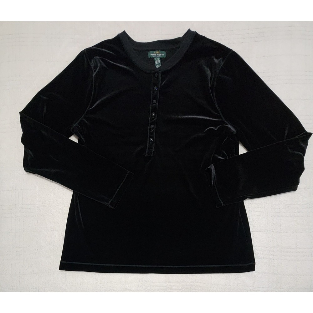 Lauren‎ Jeans Co. LRL Velvet Top Womens Sz XL Black Pullover Long Sleeve